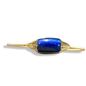 Gold Plated Wire Wrapped Lapis Lazuli Cuff Bracelet